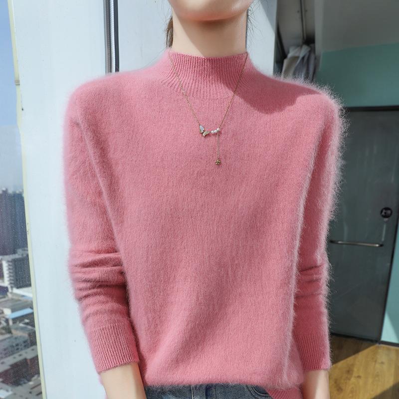 Dámský kašmírový svetr Qinghe kašmír 30% kašmír 30% norka 30% vlna 10% nylon Dámský podzimní a zimní hustý kašmírový pulovr měkký a teplý