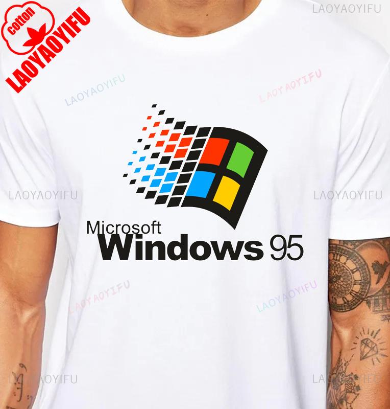Windows 95 Grafik Lustig Computersystem T-Shirt Vintage 90er 80er Programmierer Witz Meme Herren T-Shirt Baumwolle Kurzarm Y2k T-Shirts