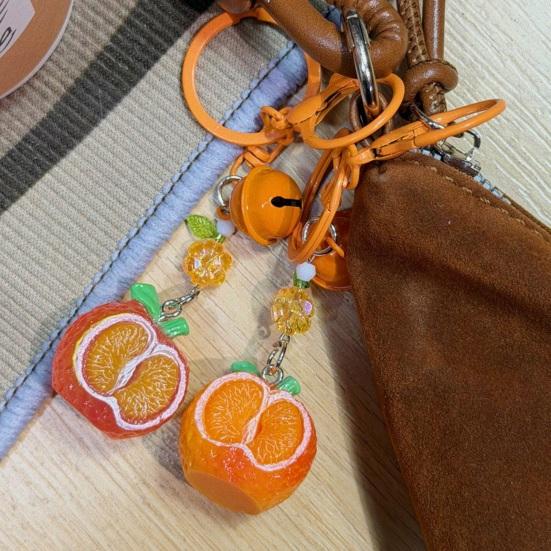 Bag Pendant 1:1 Realistic Orange Shape Resin Keychain with Bell Sound High Simulation Fruit Charm Key