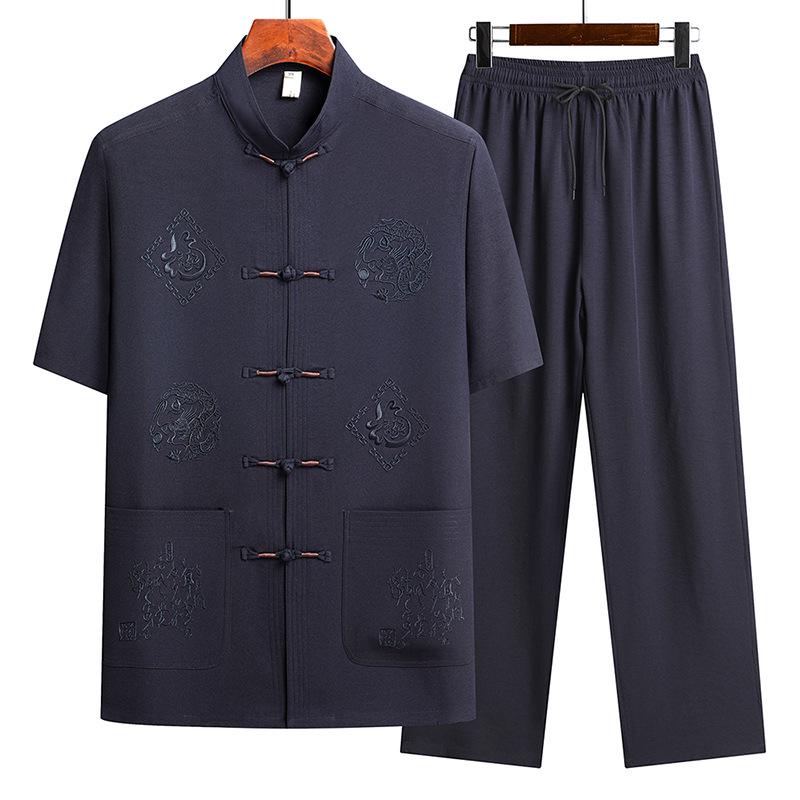 Summer Short-Sleeve Tang Suit Set for Middle-Aged and Elderly Men