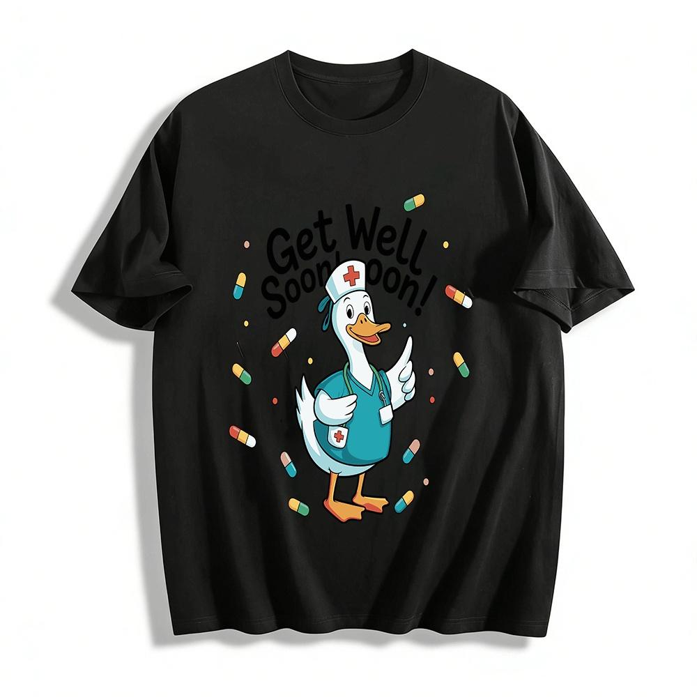 Get Well Soon Nurse Duck Graphic Casual Top Pure cotton T-shirt XXS