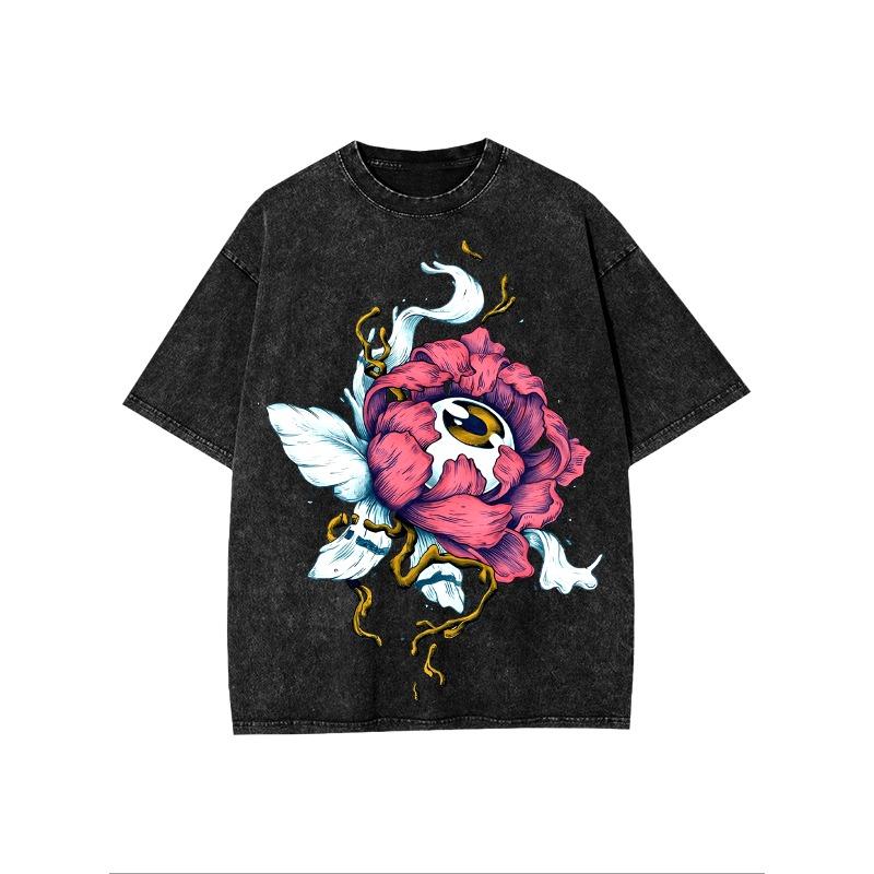 

European Size Mens And Womens Heavy Duty Printed T-Shirts | Floral Eye Design S чёрный