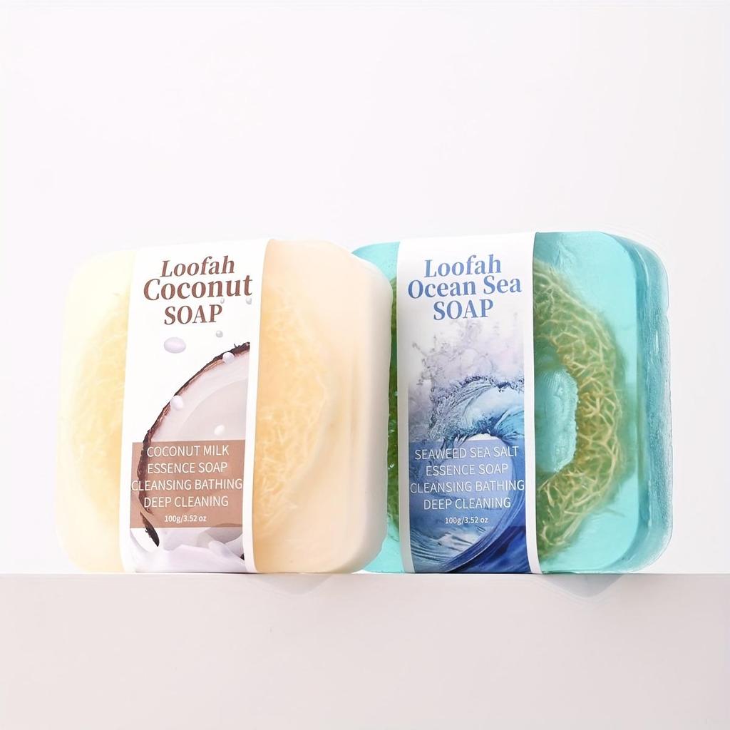 Savon au lait de coco fait main avec luffa exfoliant, acide kojique et huile essentielle de citron pour le bain et le soin du visage