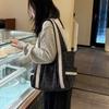 Retro Tote Bag Grey Lace Bow Polka Dot Shoulder Bag Casual Commuter Handbag Korean Versatile Canvas Bag New Highend Underarm Bag