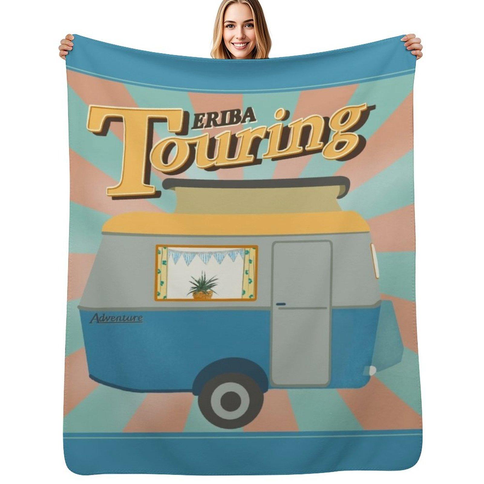 

Vintage Touring Caravan Adventure Throw Blanket Foldable Soft Warm Blanket for Outdoor Use 75x100cm
