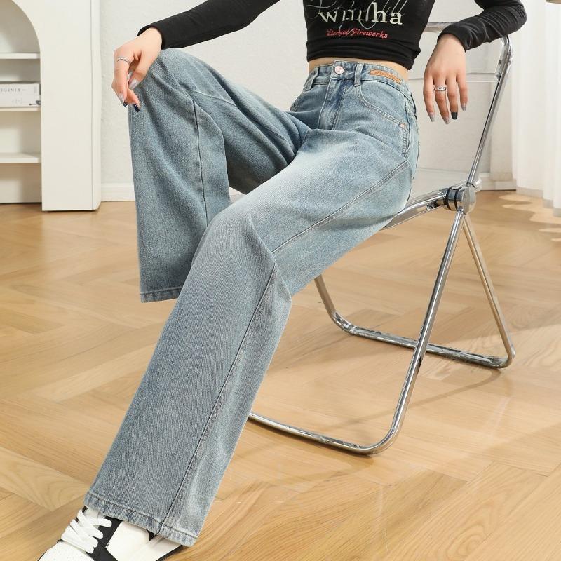 

Женские джинсы с высокой талией и широкими штанинами, в стиле ретро-винтаж, модные, тянущиеся, удобные, осенне-зимние джинсовые брюки XXL светло-синий