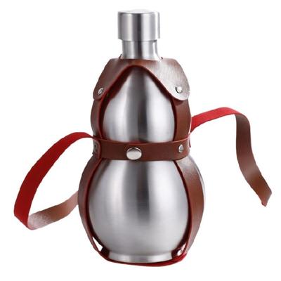 Fiaschetta da Viaggio in Acciaio Inossidabile da 500ml, Forma di Zucca, con Pratica Cinghia in Pelle da Trasporto, Fiaschetta per Whiskies e Liquori