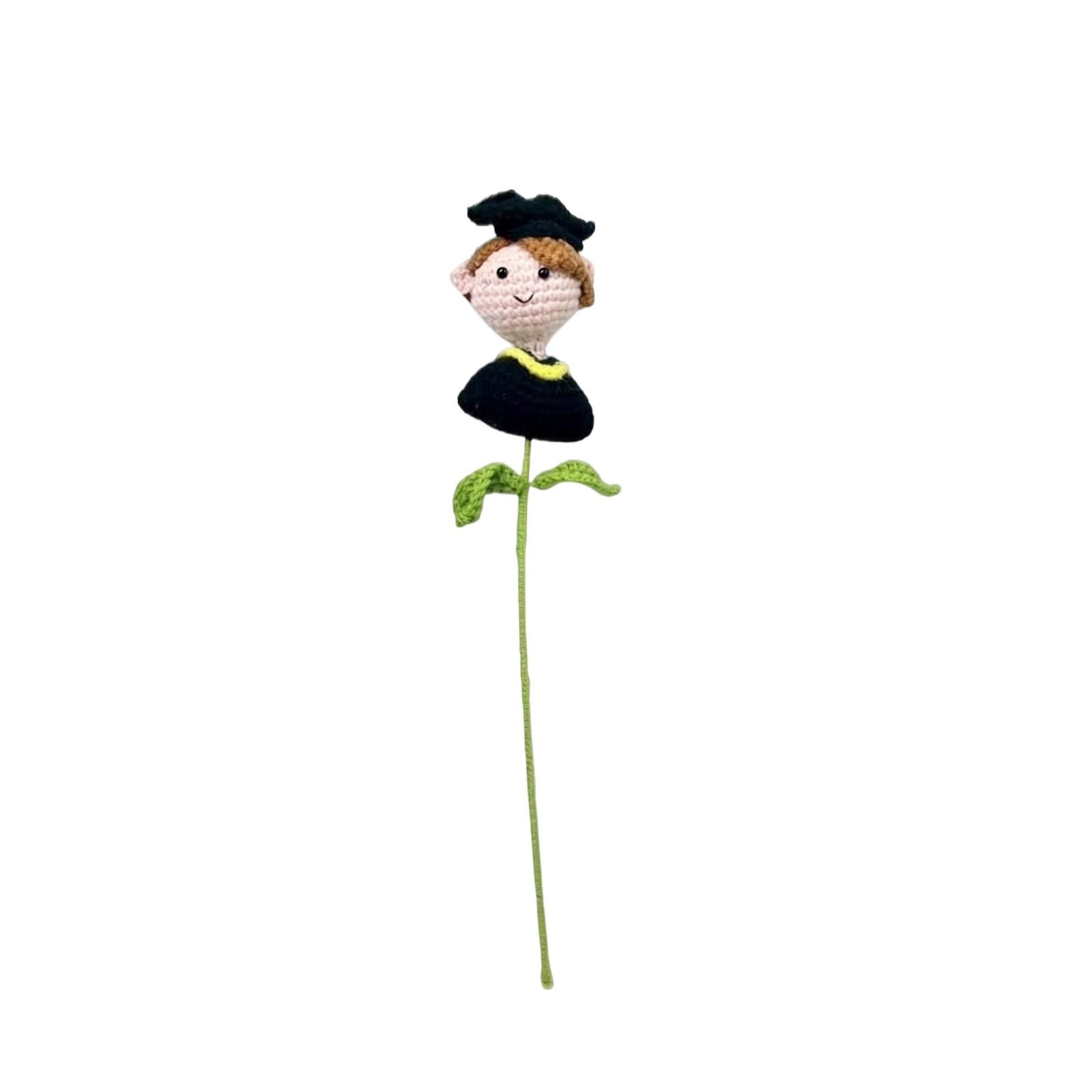

Handmade Crochet Graduation Doll with Cap and Gown on Stem Craft Decoration for Celebrations and Keepsakes One Size
