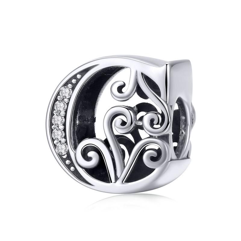 bamoer Funny 925 Silver DIY Letter Alphabet Metal Beads fit for Silver 925 Bracelet Heart Pattern Charms DIY