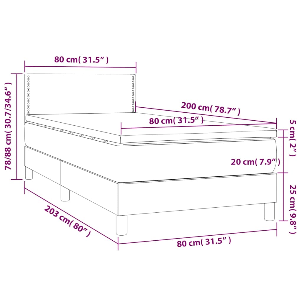 Box Spring Bed with Mattress & LED Dark Green 80x200 cm Velvet