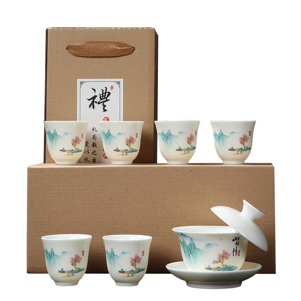 Premium Porcelain Gai Wan Tea Set For Home Traditional Chinese Brewings Household Hand Grasp Bowl Set For Household