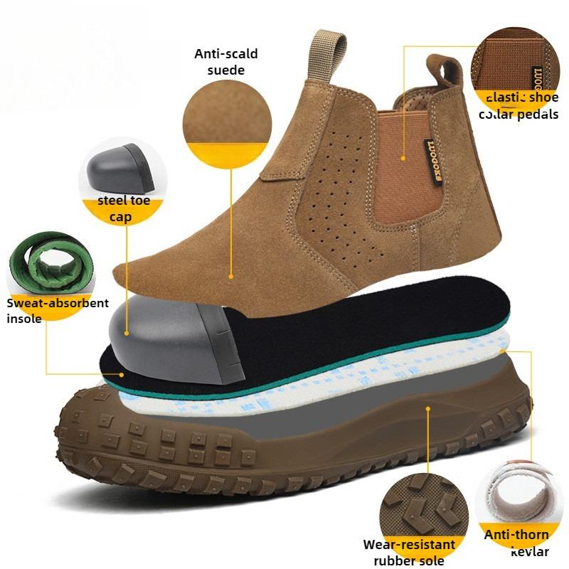 Work Boots for Men Slip On Welding Boots Indestructible Steel Toe Shoes Fireproof Safety Toe Shoes Construction Boots for Welder