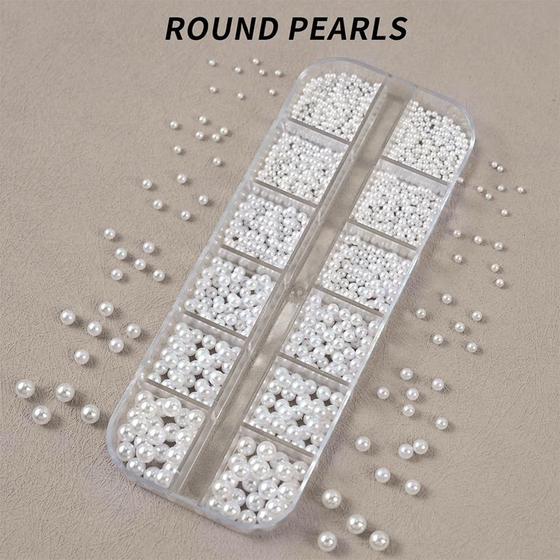 12Grids Shiny Silver Half Round Nail Studs Beads Flatback Pearl Rivets Mixed Size Y2K Nail Art Decorations DIY Manicure Charms