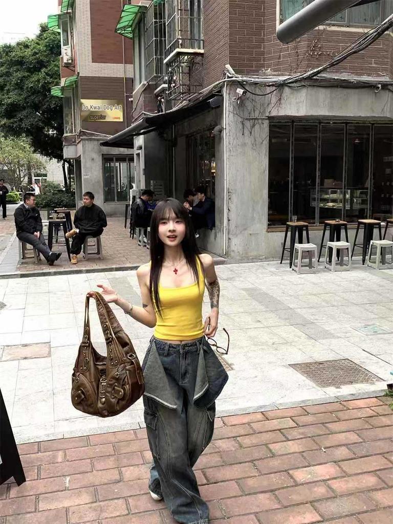 2025 Summer Women's Spicy American Candy Color Slim-Fit Square Neck Tank Top