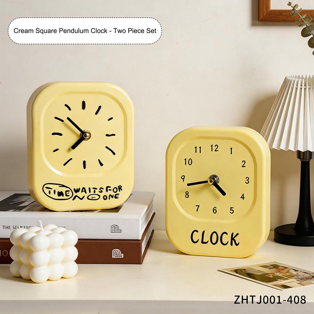 Cream Square Pendulum Clock Ornament Modern Desktop Clock Home Decor Silent Clock Student Bedroom Decoration Gift for Friends