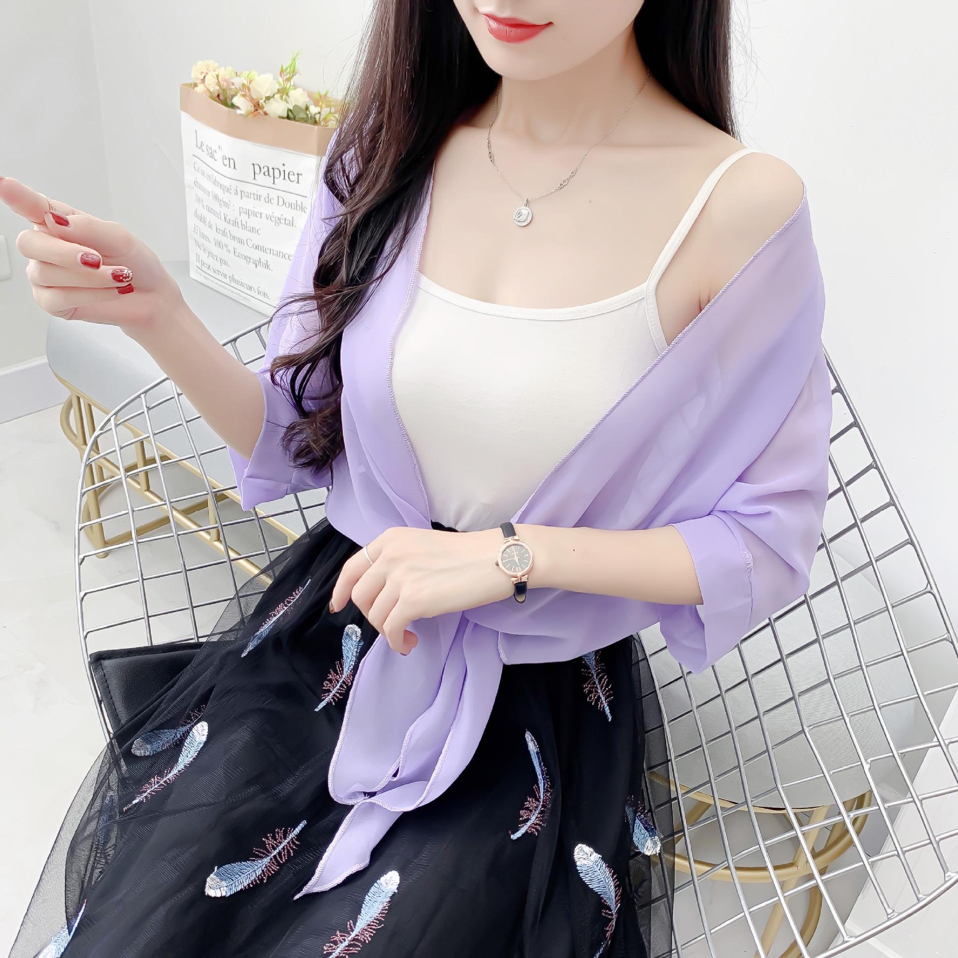 

Korean Style Loose Chiffon Cardigan: Elegant Long Sleeve Summer Sun Protection XXL фиолетовый