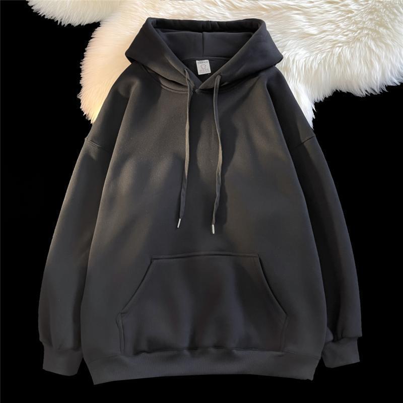 Men's Thick Velvet Hoodie - Solid Color, Trendy Korean Style for Autumn/Winter