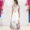 Women Plus Size V Neck Short Sleeve Floral Butterfly Print White Straight Long Dress