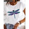 Dragonfly butterfly print blouse loose women's short-sleeved T-shirt round neck casual fashion daily