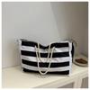 Striped Canvas Casual New Fashion Personalized Large Capacity Commuting Rope Tote Shoulder Bag Women