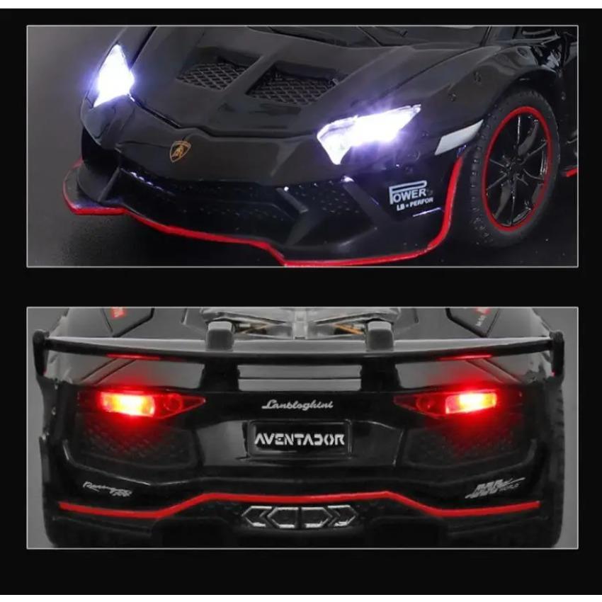 Car Model 1/32 Aventador SVJ LamborghinILP700 Convertible Alloy Sports Car Sound and Light Pull Back Toy Car Gifts for Boy