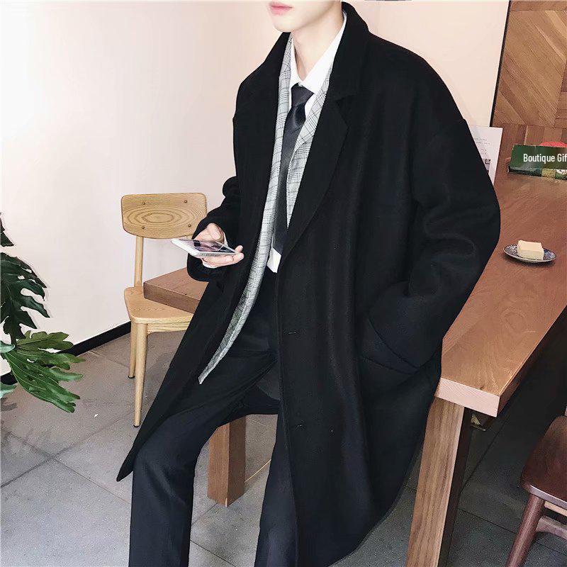 Herren Koreanischer Stil Dicke Woll-Trenchcoat - Trendy, Warm, Mittellang, Lockerer Schnitt