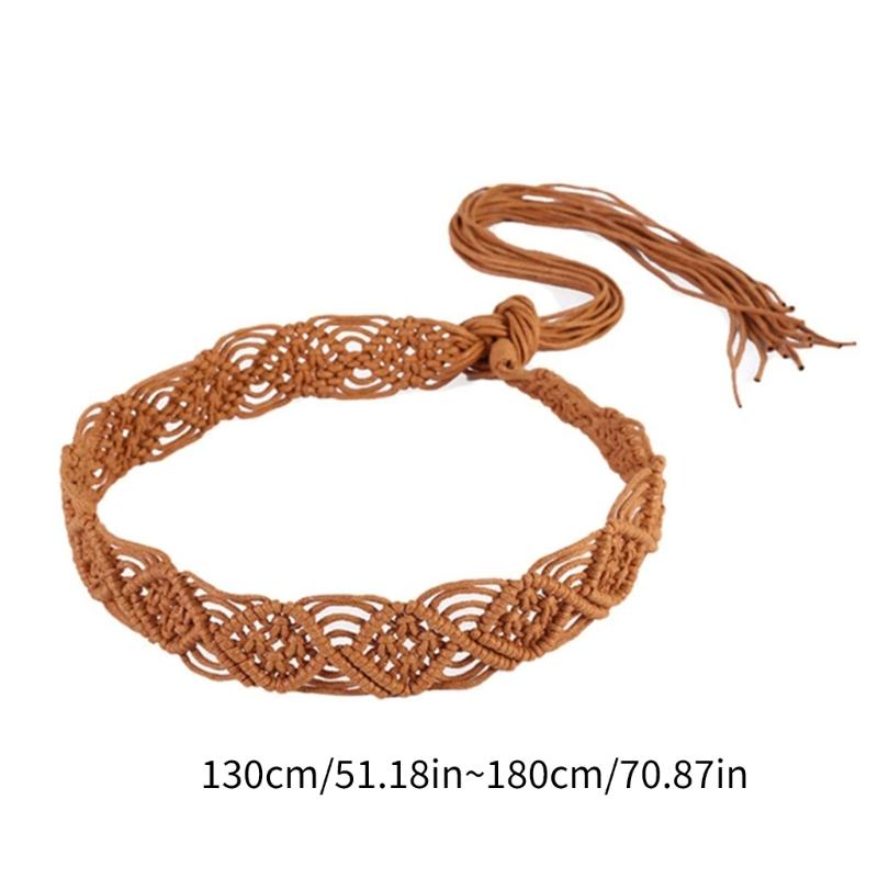 Women Decorative Wax Rope Belt Bohemian Fringed Belt Girl Dress Accessories Ethnic Waiststrap Female Waist Ornament