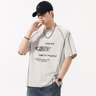 Letter Print Short Sleeve T-shirt Mens Summer Cotton Comfortable Fit Half Sleeve Top