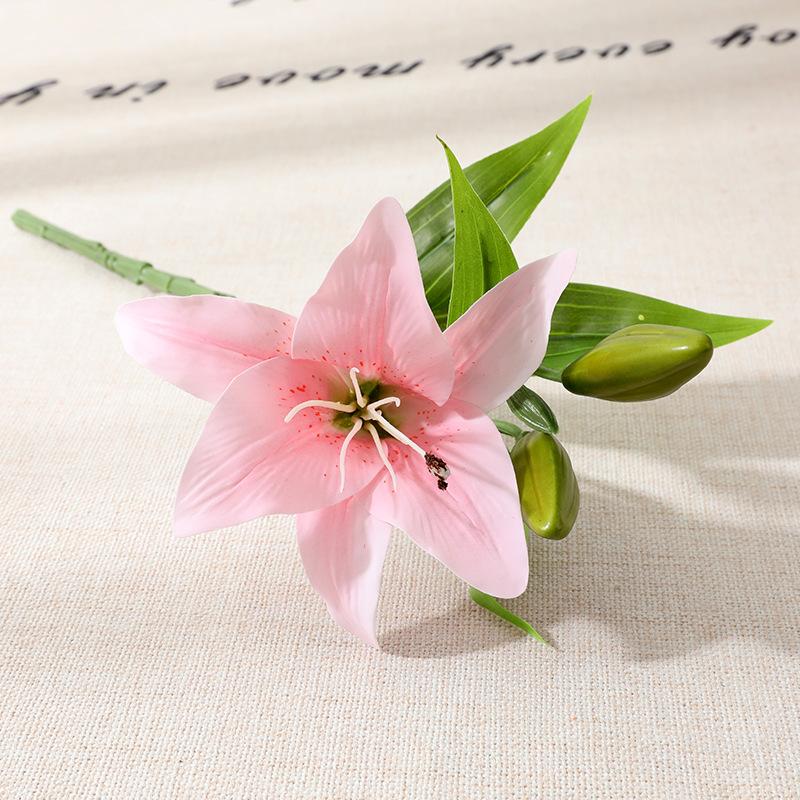 Simulated Lily Single Touch Film 3 Head Lily 1 Flower 2 Buds Home Wedding