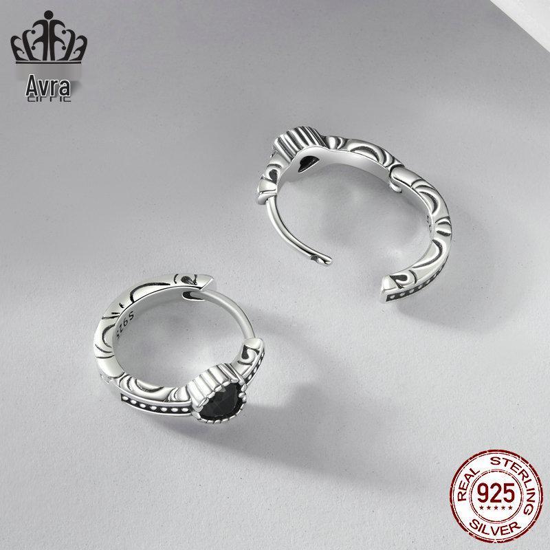 Avle Retro Heart Pattern S925 Sterling Silver Oxidized Earrings for Women