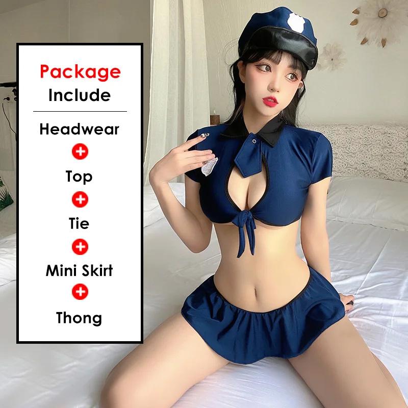 Sexy Police Woman Cosplay Costumes For Women Erotic Lingerie Miniskirt Outfits Sex Porn Clothes Halloween Fancy Roleplay Uniform