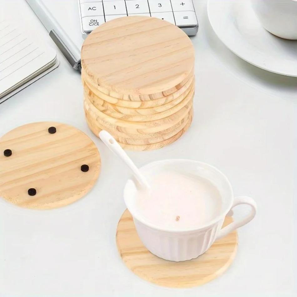 6pcs/set Customizable Round Pine Wood Drink Coaster Polished with Laser Engraving Art Fairy Style Decoration for Home Use