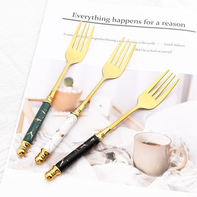 6Pcs Color Cutlery Set Creative Imitation Marble Fork Set Dinner Fork Stainless Steel Tableware Kitchen Ceramic Handle Silverware