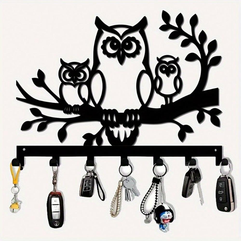 Owl Shaped Metal Key Hanger Wall Mount 7 Hooks Durable Rustproof Home Storage