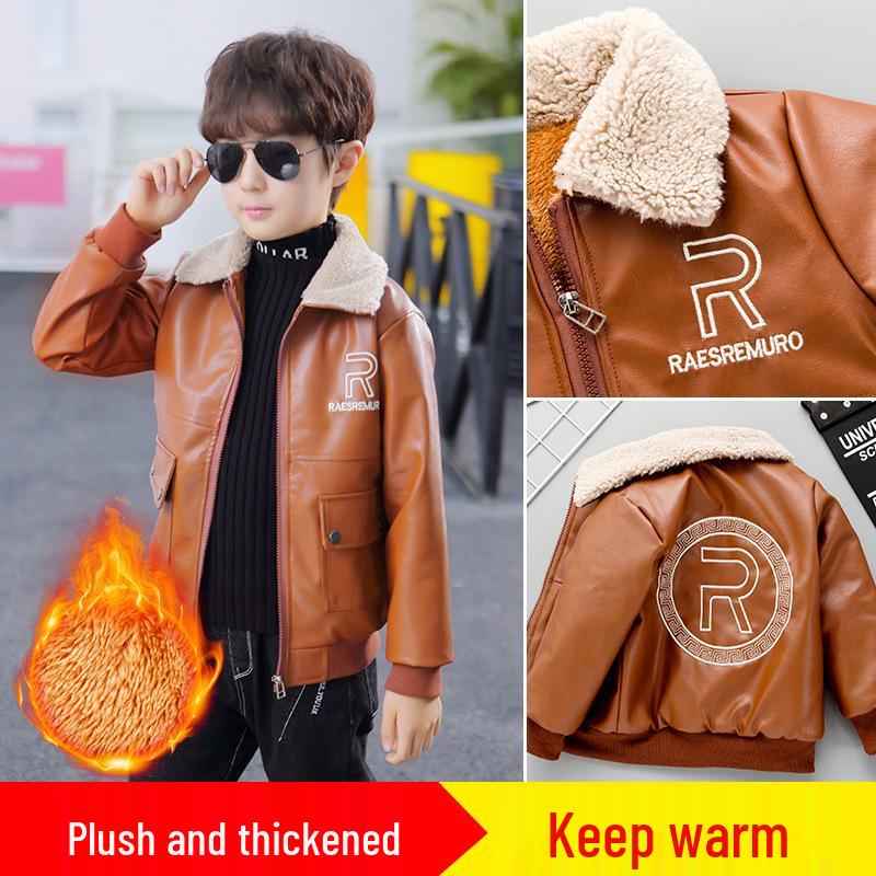 

Дитяча мотоциклетна куртка з ПУ шкіри на флісовій підкладці - Осінньо-зимовий верхній одяг для великих хлопчиків 130 cm чорний