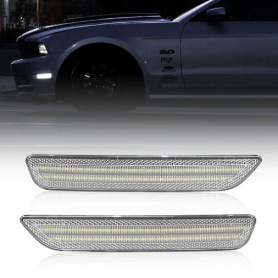 Clear Lens Front Bumper LED White Side Marker Lights For 2010-2014 Ford Mustang