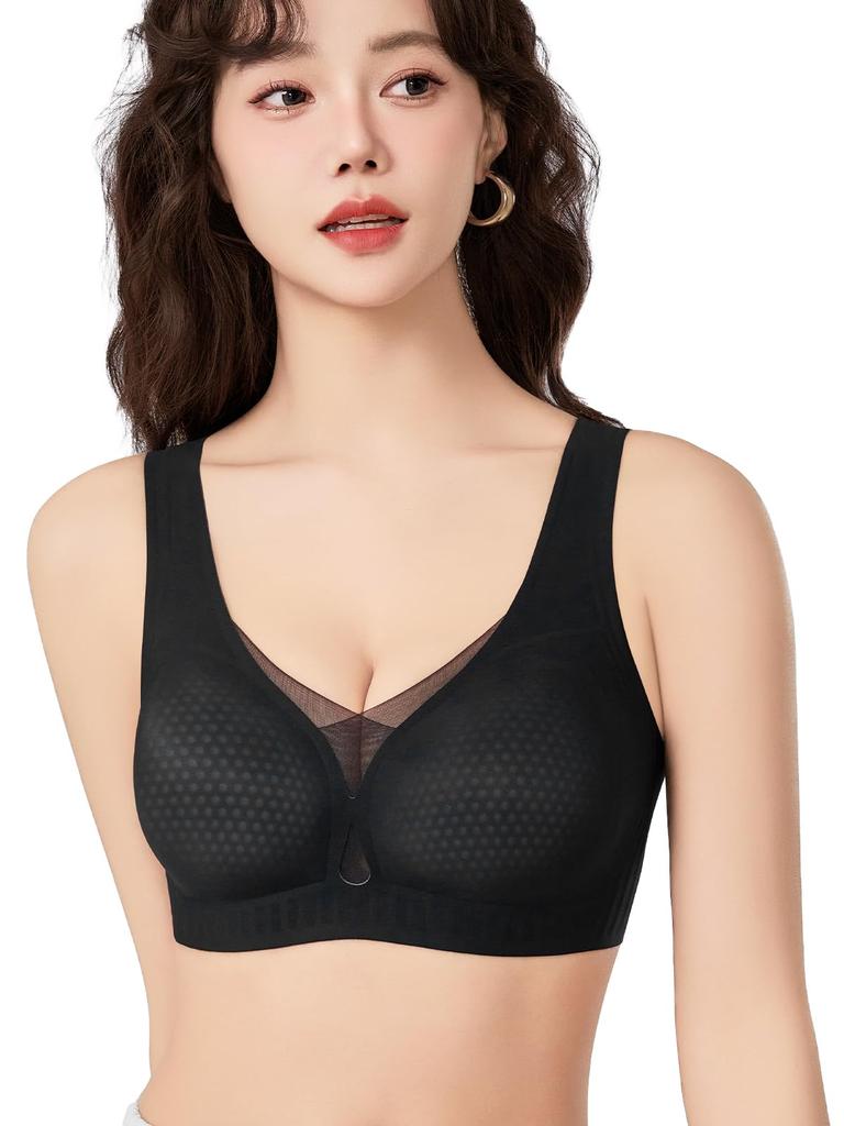 BreLira Summer Plus Cool to the Seamless Bra Jelly Sagging Breast Reduces Mesh Beautiful High No Constriction Bra, Wireless, Sizes, Touch, Ultra-Thin