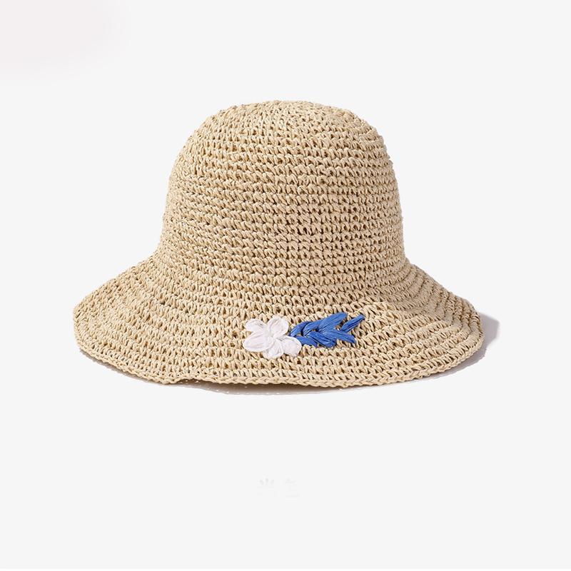 

Style Hat Versatile Straw Woven Exquisite Flower Female Sunshade Hats Fisherman бежевий