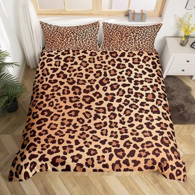 Pembe Leopar Kral Kraliçe Nevresim Kılıfı Kız Çocuk Parıltılı Yatak Takımı Çita Derisi Desenli Yorgan Kılıfı 2/3 parça Polyester Yorgan Kılıfı