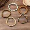 New colorful wood bead flower elastic thread five-piece bracelet elegant fashion handmade string jewelry