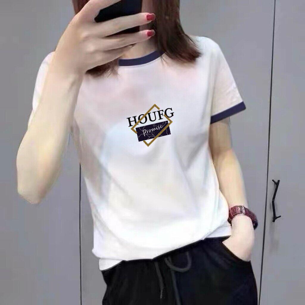 Summer 2026 Women's Color Block Letter Print Slimming Tee - Short Sleeve Round Neck Top