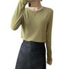 Camiseta Básica de Gola Redonda Feminina Primavera, Outono e Inverno Nova Top Casual Slim-fit com Lã Espessada de Manga Comprida