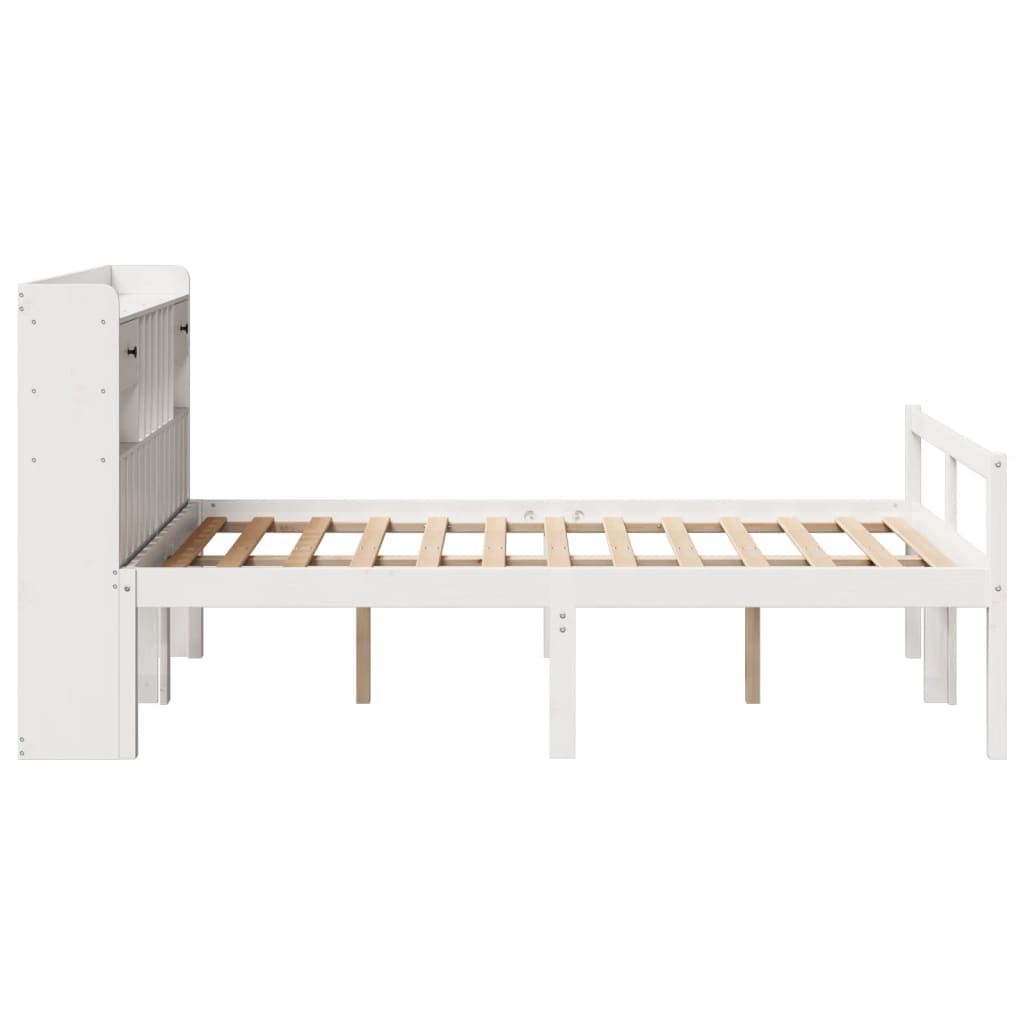 Solid Wood Bed with Shelf Without Mattress White 135 x 190 cm Pine