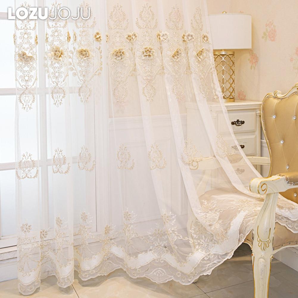 1PC LOZUJOJU French Luxury Lace Relief Embroidered Translucent Sheer Curtain 260cm Height Tulle for Living Room Bedroom Window Decoration Home Decor