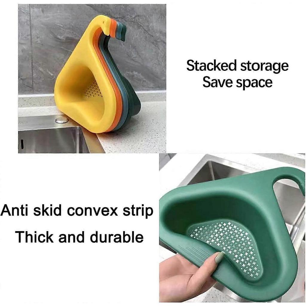 Thickened Triangle Sink Holder, Swan Shape Sink Strainer Basket, Kitchen Drain Rack Storage Shelf for Fruits, Vegetables, Waste, Leftovers (Blue)