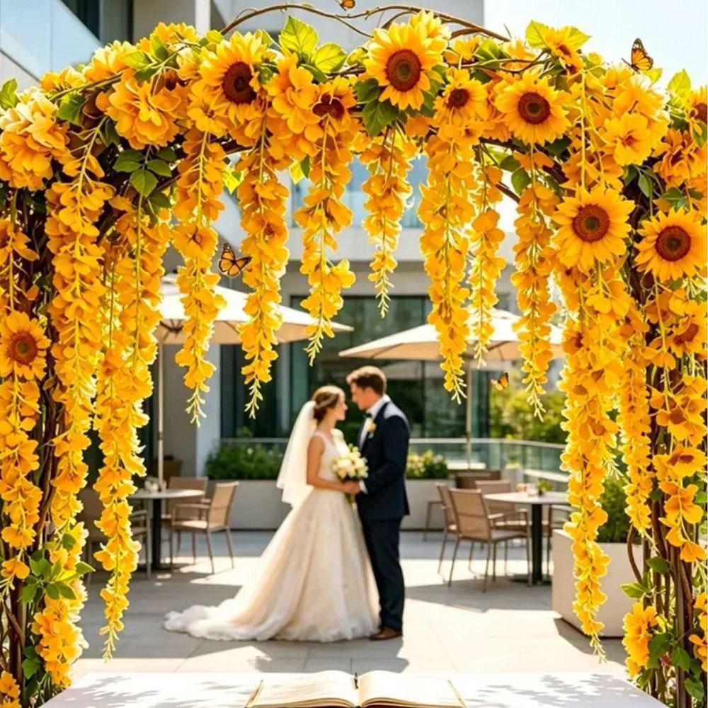 Multicolor Sunflower Simulated Flower Vines Cherry Flower Faux Flower Vine  Wedding Decoration