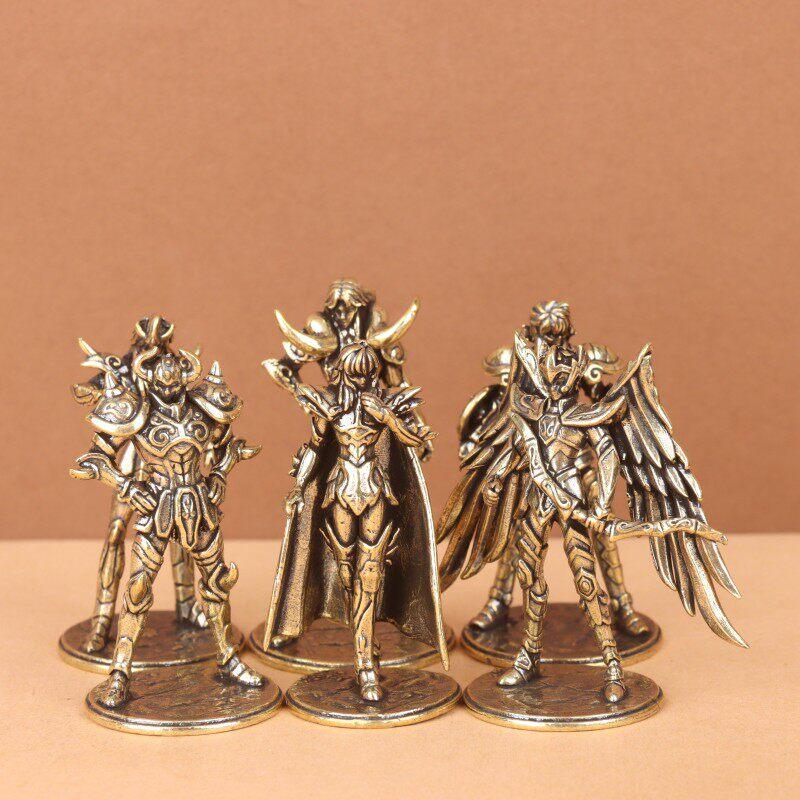 Gold Saint Brass Mini Figures Twelve Zodiac Saint Seiya Ornament Cartoon Model Desktop Decoration Copper Gift