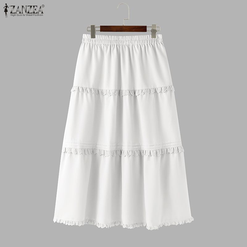 ZANZEA Femei ocazional talie elastică de culoare solidă fuste lungi largi