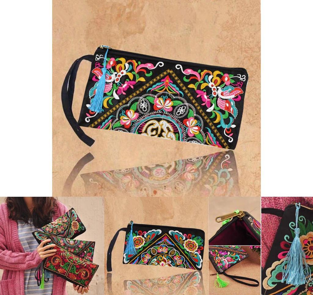 Stylish Ethnic Polyester Wallet With Embroidery And Tassel For Daily Use