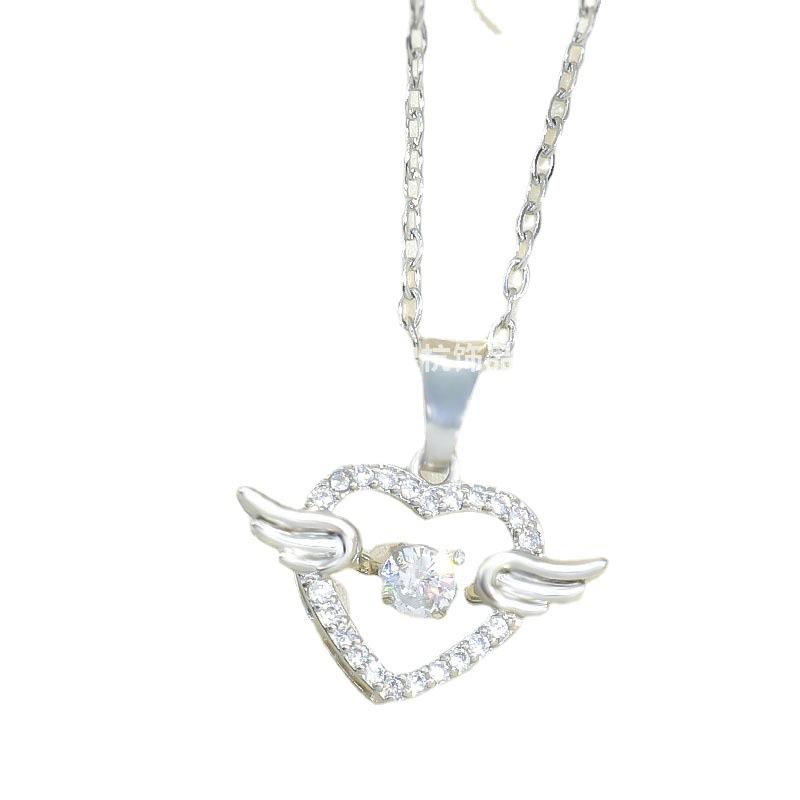 Wind Smart Love Necklace Women'S Simple Versatile Trendy Beating Heart Wings Pendant Slightly Inlaid Clavicle Chain